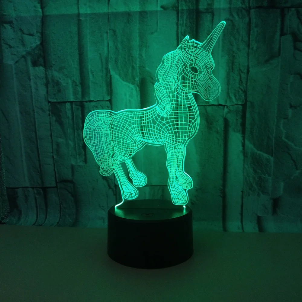 7 цветов USB милый Единорог 3D Иллюзия ночной Светильник Спальня офисные