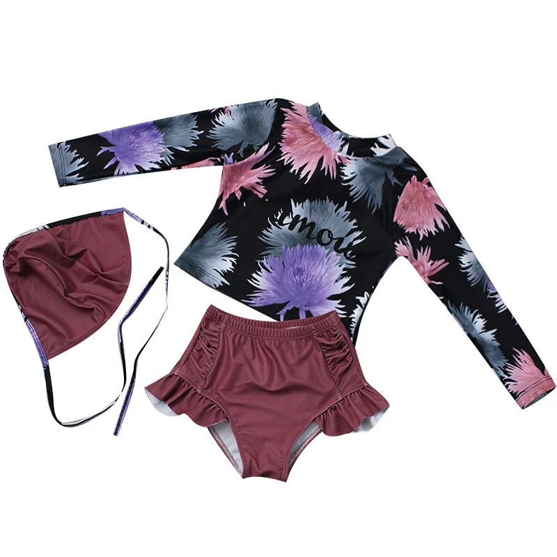Bikini 2019 Parent-child Two Piece Suit Long Sleeve Swimwear Women Sunscreen Patchwork Ruffle Beachwear Female Swimsuit S92812X | Спорт и