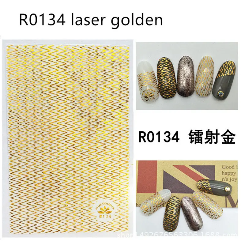 R134 GOLDEN DIY лазерные золотые и Серебристые 3D наклейки для ногтей самоклеящиеся наклейки для самостоятельного изготовления наклейки с логотипом звезды и Луны маникюрные наклейки для дизайна ногтей - Цвет: R134 GOLDEN