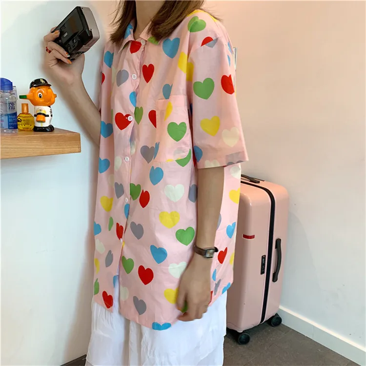 Для женщин рубашки для мальчиков корейский Ulzzang Sweet Love печати короткий рукав