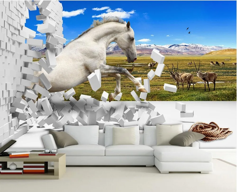 3d обои для комнаты прерий лошадь настенные фрески декоративная кирпичная стена