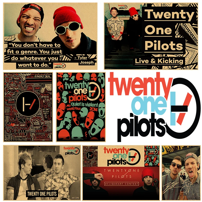 Винтажный ретро постер Twenty One Pilots в стиле рок группы музыки гитары матовый