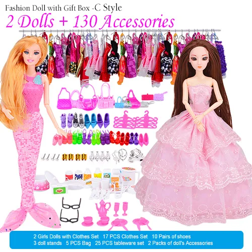 UCanaan DIY Dressup, игрушки для девочек, набор, кукла принцессы для детей, подвижное шарнирное тело, супер мульти аксессуары для кукол 30 см - Цвет: 130 Accessories