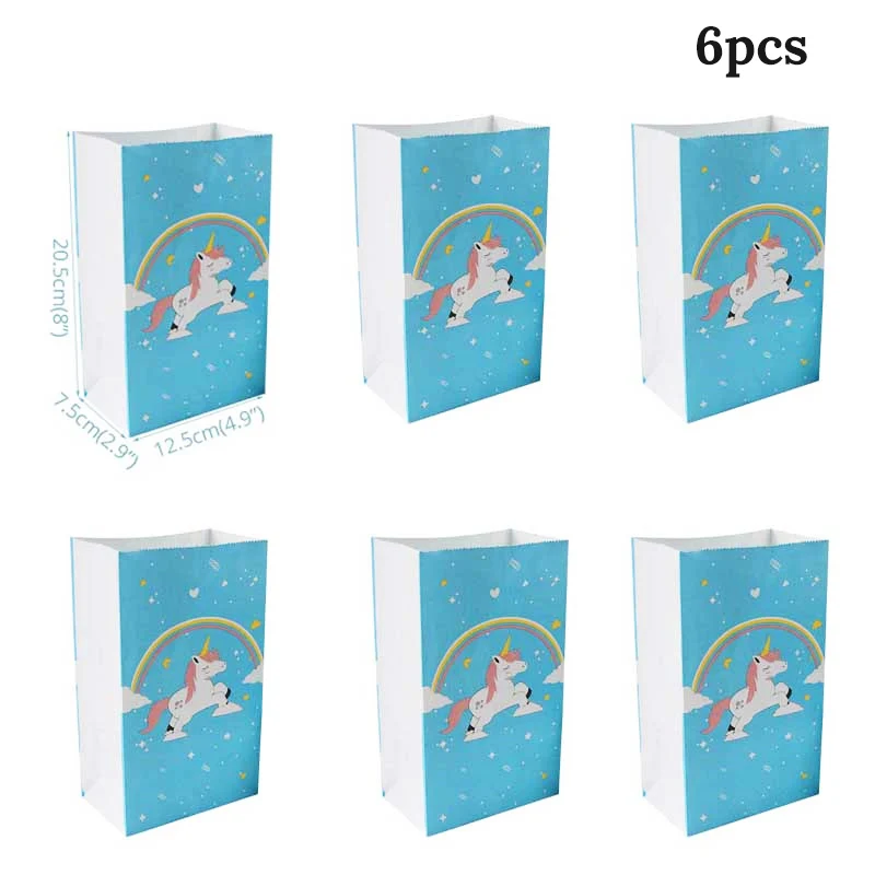 6pcs paper bag Единорог вечерние бумажные коробки для попкорна Подарочная коробка конфеты пакеты для печенья День Рождения украшения для детей подарочные пакеты для детского душа - Цвет: 6pcs paper bag