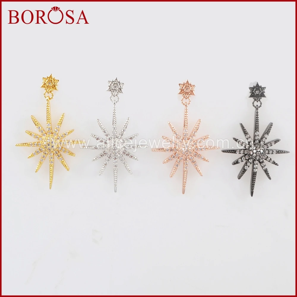 

BOROSA CZ микро паве звезда очаровательные серьги, смешанные цвета металлические серьги белый циркон паве Висячие серьги для женщин девушек WX684