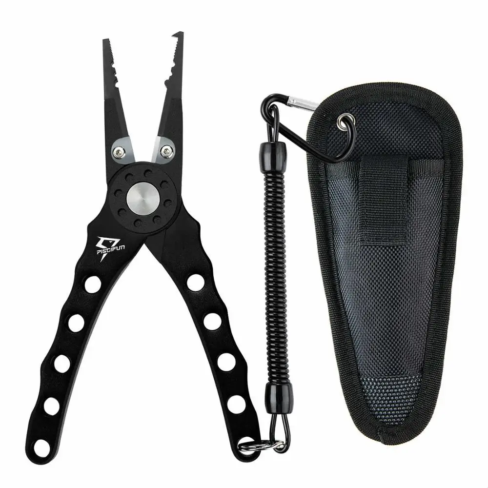 Black Piscifun новые алюминиевые рыболовные плоскогубцы для соленой воды из карбида вольфрама, косички, плоскогубцы, плоскогубцы для удаления крючков, держатель для рыбы - Цвет: Black
