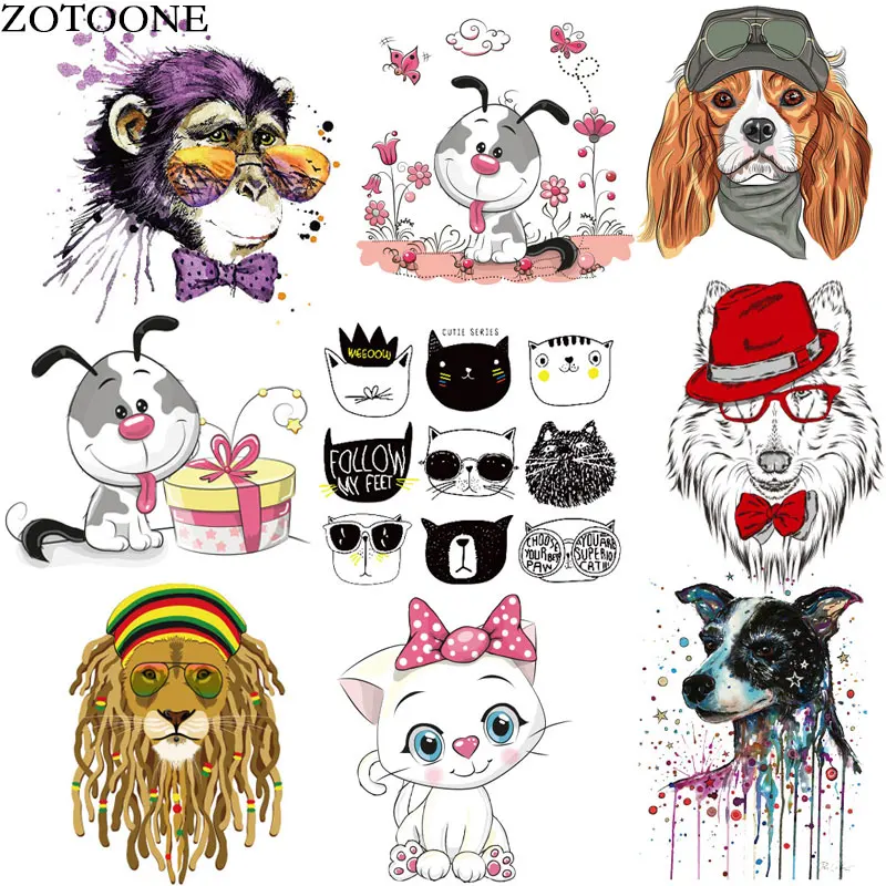 

cartoon Animal Patch Iron on Transfer Watercolor monkey Cat Patches for Clothing DIY T-shirt Applique Heat Transfer Viny D