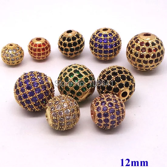 12mm Gold plated Brass Micro Pave Zircon CZ Round Ball Bead Connectors Spacer Beads For DIY Bracelet Making Charms | Украшения и