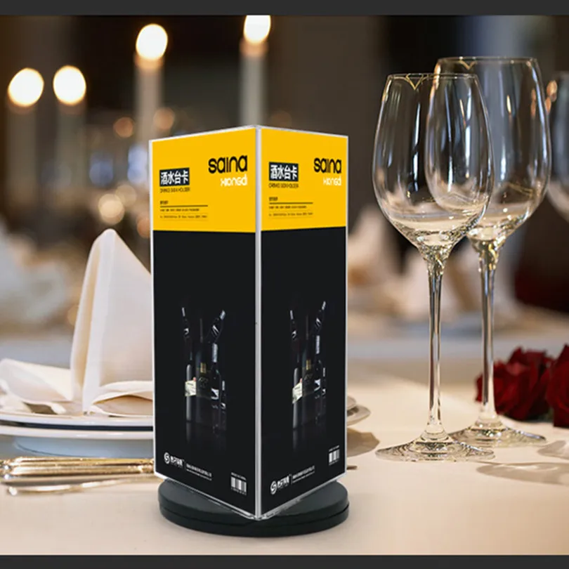 

360 Degrees Rotating Three Sides Plastic Acrylic Table Menu Paper Card Sign Holder Display Stands In Advertising Frame
