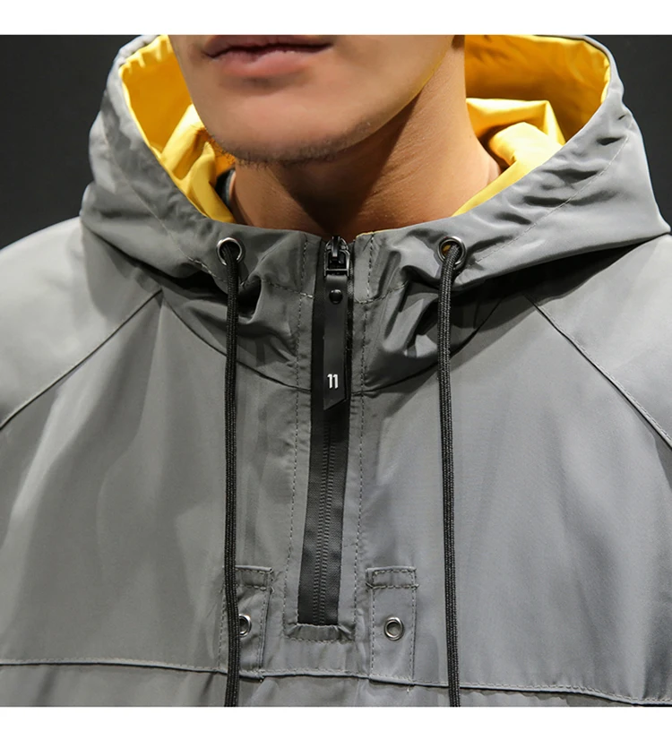 Hip Hop Spring Jackets Men Windbreaker Patchwork Autumn Loose Casual Hooded Jacket Male Coats Zipper Tracksuit Streetwear