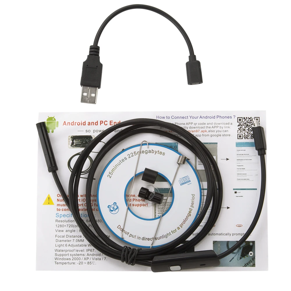 JCWHCAM 5.5mm Lens 3.5M Android USB Endoscope Camera Flexible Snake Pipe Inspection Phone OTG Borescope | Электроника