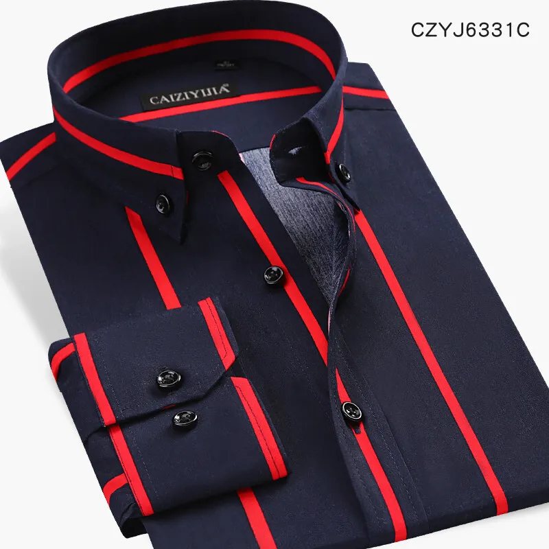 CZYJ6331C Мужские контрастные черные/белые широкие полосатые рубашки удобные хлопковые Смарт повседневные приталенные рубашки с длинным рукавом на пуговицах - Цвет: CZYJ6331C