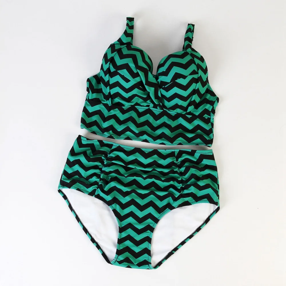 Женский купальник Танкини большого размера с высокой талией в полоску купальные