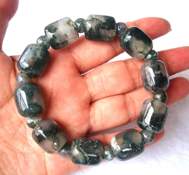 Free Shipping Natural Moss Agate 15*17mm Barrel shape/Round Beads Bracelet Women Man Jewelry Accessories Weddings Gift | Украшения и