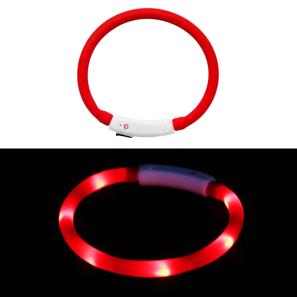Red Usb зарядка Регулируемый для собаки ошейник светодиодный перезаряжаемый ночной сверкающий светящийся поводок для Собаки Пластиковый однотонный воротник Перро - Цвет: Red