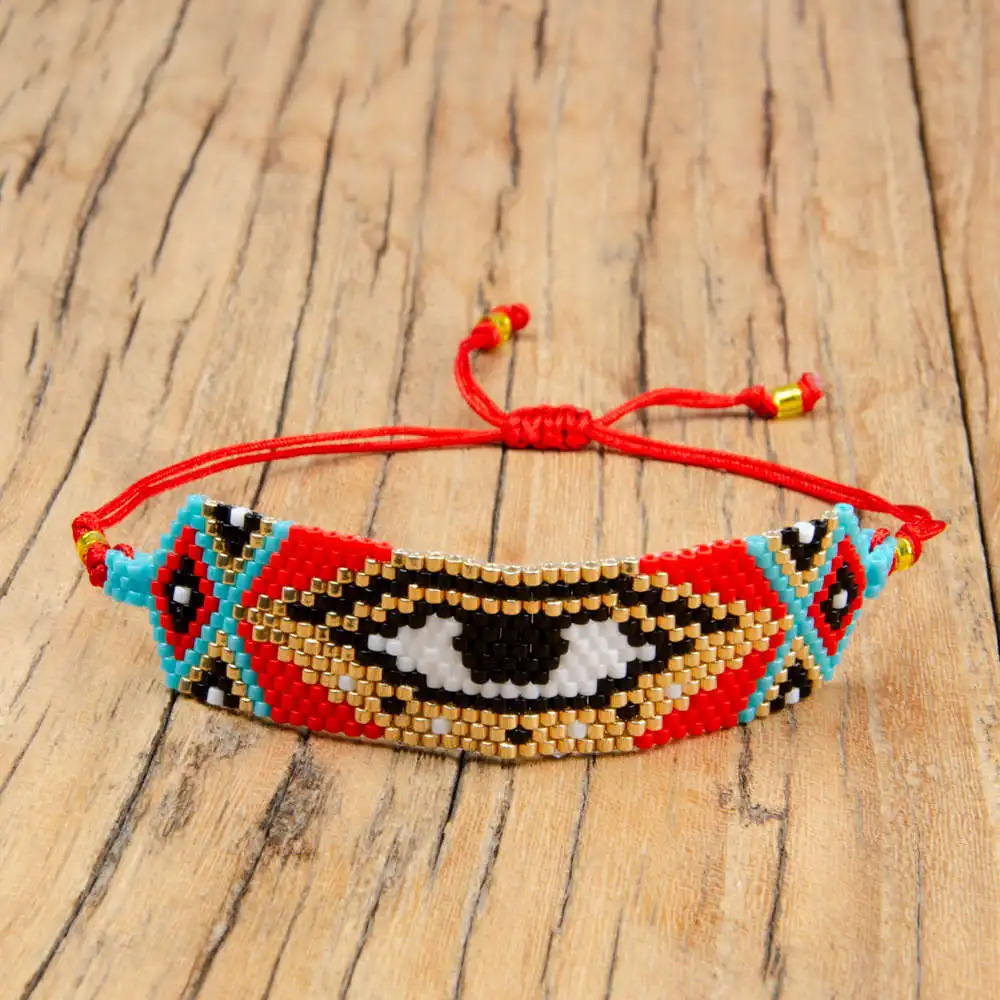 Женский браслет с кисточками Boho MIYUKI красный со сглаза ювелирное изделие в виде