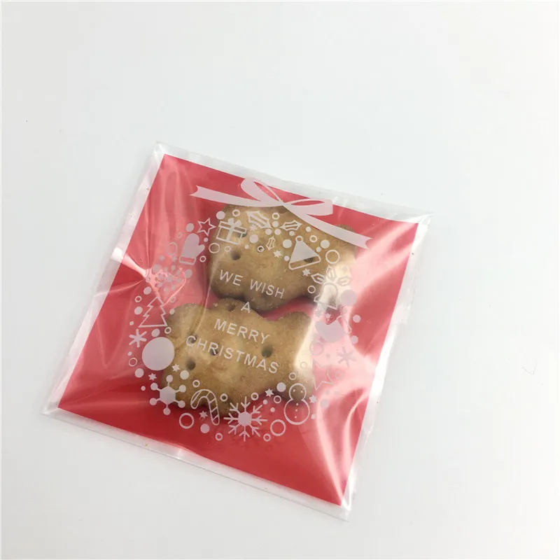 

100pcs/lot 4 colors Cookie Packaging Bags Plastic Self-adhesive Biscuit Bags Christmas Decoration 7*7cm