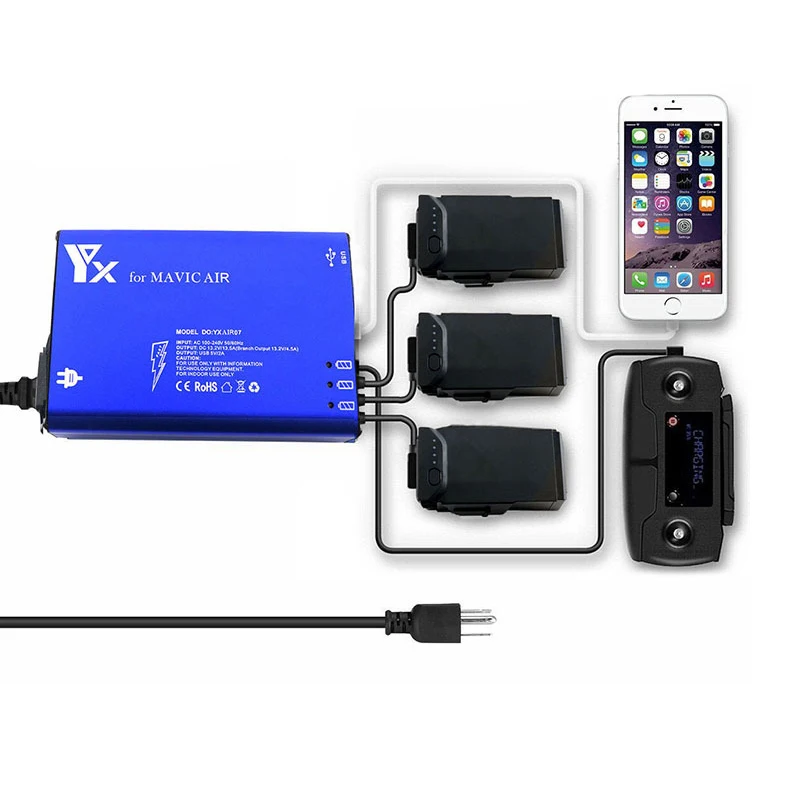 5 в 1 Mavic Air charger 3 Way батарея Зарядка 2 USB порт пульт дистанционного управления