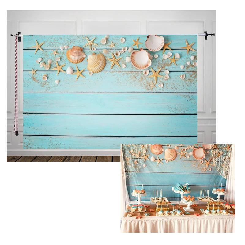 HUAYI пользовательские Shiplap Flatlay деревянная доска фон для фотографии с ракушками seastars Бирюзовый синий деревянный стол фото стенд W-650