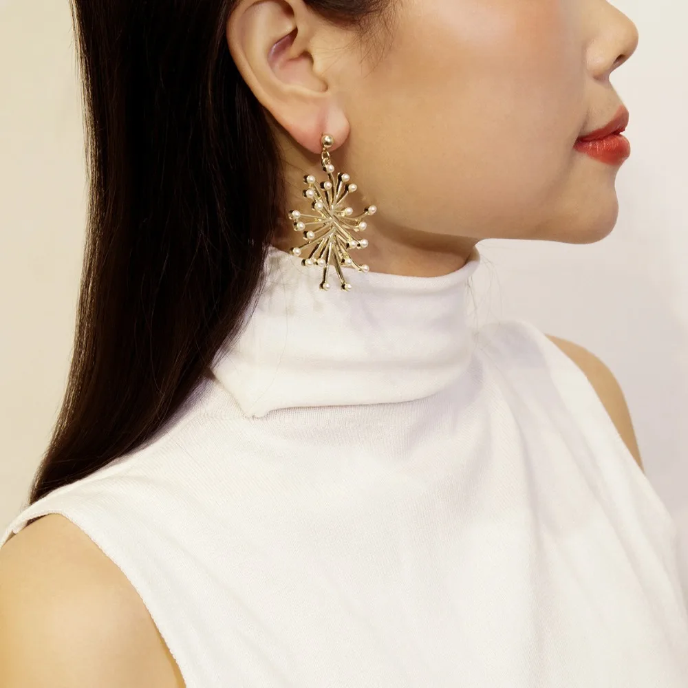 simulated pearl snowflower statement earrings fashion jewelry dangle for women oorbellen | Украшения и аксессуары