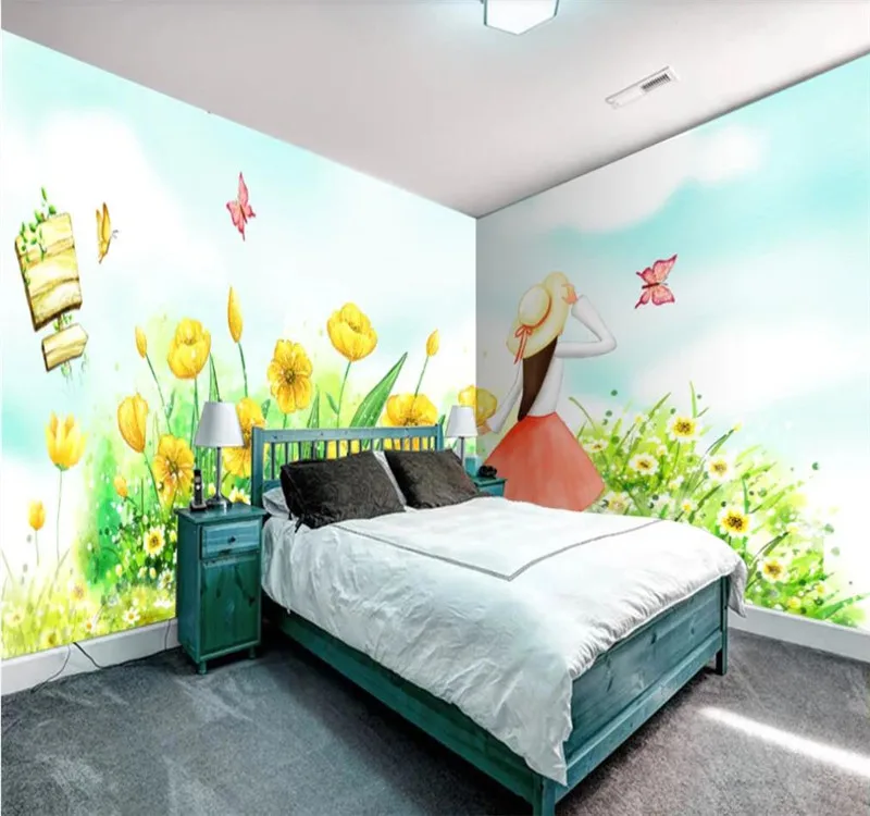 

Customized 3d wallpaper Nordic little girl tree children's house whole house background wall decoration silk waterproof material