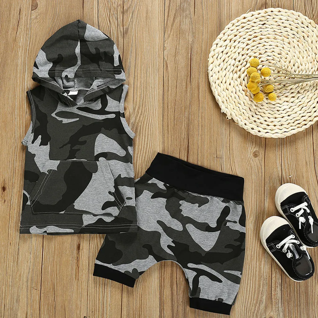 2019 Summer 2Pcs Toddler Kids Baby Boy Clothes Sets Camo T-shirt Tops Shorts Pants Camouflage Set Outfits |