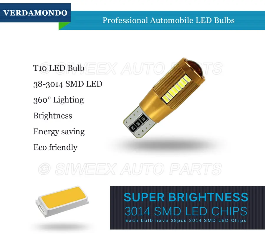 Светодиодная автомобисветильник лампа T10 W5W 38 SMD 3014 F для номерного знака