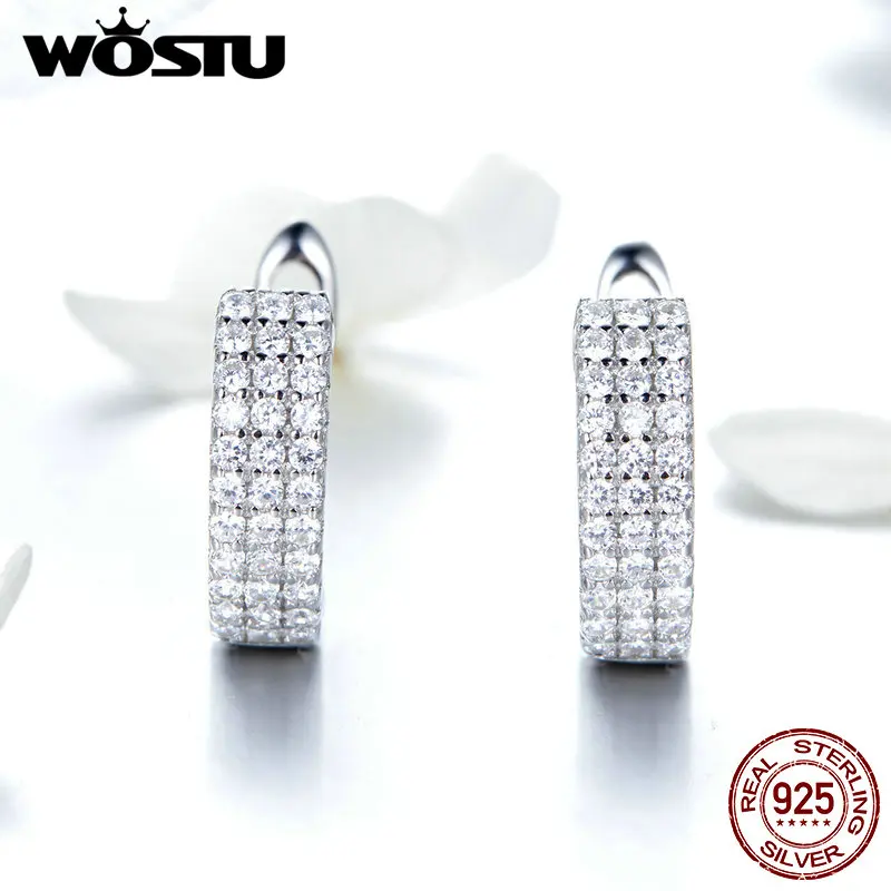 WOSTU Love Gift ослепительные прозрачные циркониевые серьги 925 пробы серебряные маленькие серьги-гвоздики для женщин Свадебные Ювелирные украшения FIE560