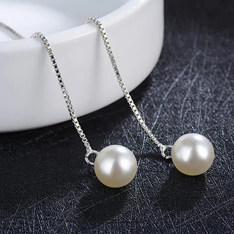 2019 Newest Minimalist Pearl Pendant Tassel Necklaces Pure 925 Silver Long Box Chain Adjustable Choker For Women Gifts | Украшения и