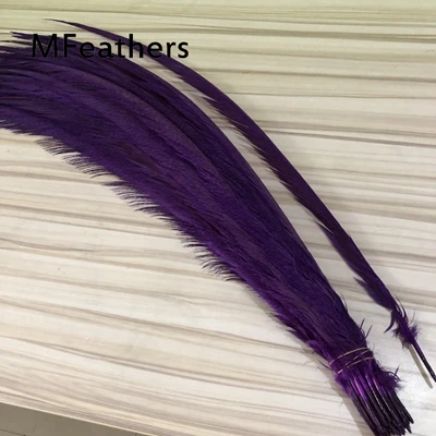 purple Перья 50 шт. Королевский синий окрашенные золотые хвосты фазана перо 60-75 см длинные курица Зебра перо Алмазный фазан для карнавального декора - Цвет: purple
