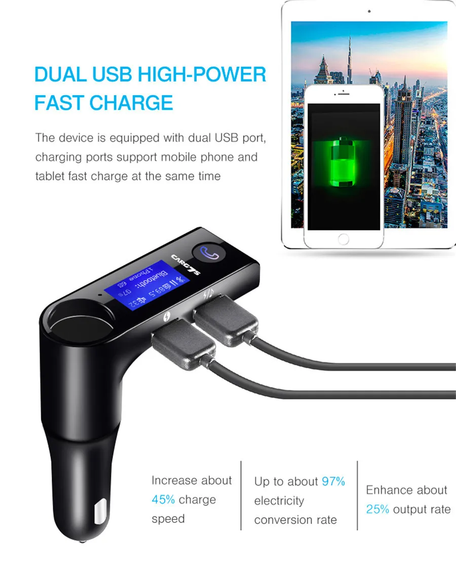 Автомобильный прикуриватель MP3 Bluetooth передатчик приемник громкой связи двойной USB Bluetooth плеер Aux передатчик автомобильное зарядное устройство G7S