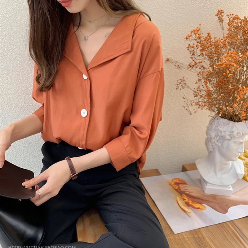 Женские топы блузки тонкая шифоновая блузка с v-образным вырезом Офисная Рабочая