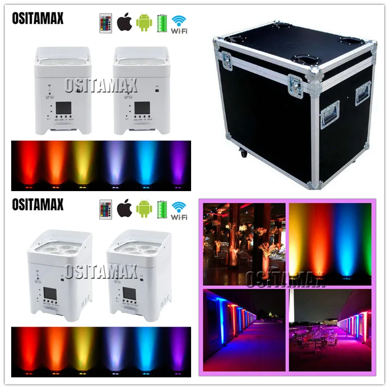 4 x с flycase 4x18 Вт 6 в 1 цветная комнатная Wi Fi парная батарея беспроводная умная dj