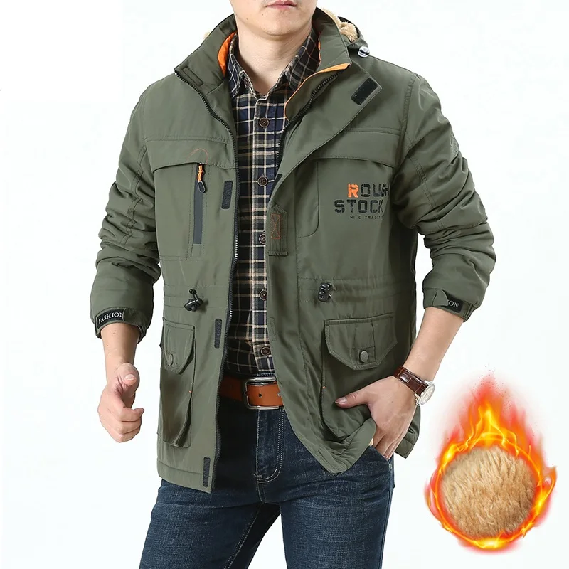 

Winter Jacket Men Thick Warm Fleece Jacket Coat Male Military Jackets Waterproof Hooded Windbreaker Men Outwear Multi Pockets