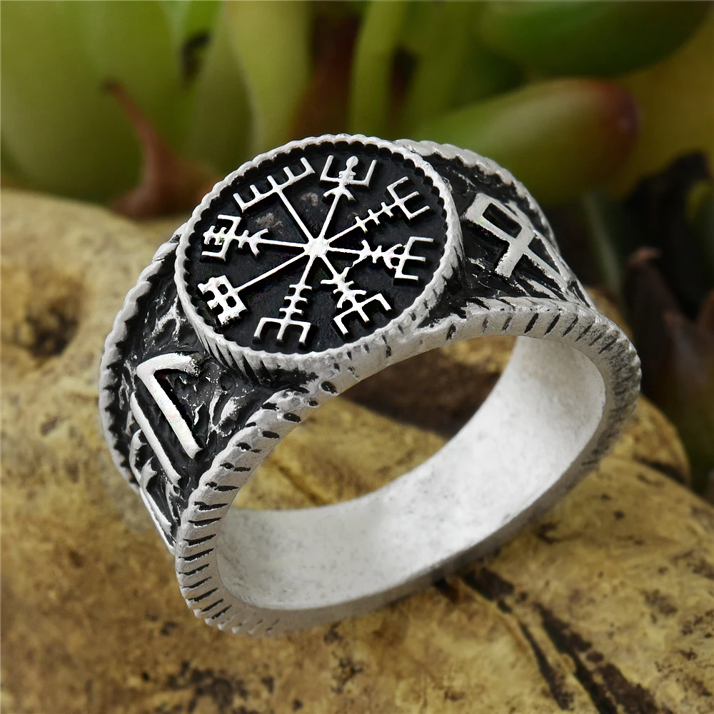 Мужское Винтажное кольцо с компасом Северной мифологии|helm of awe|compass ringring letters |