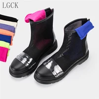 plus size 34 43 genuine leather women shoes mesh sandals boots block transparent cool boots summer spring autumn ankle boots new