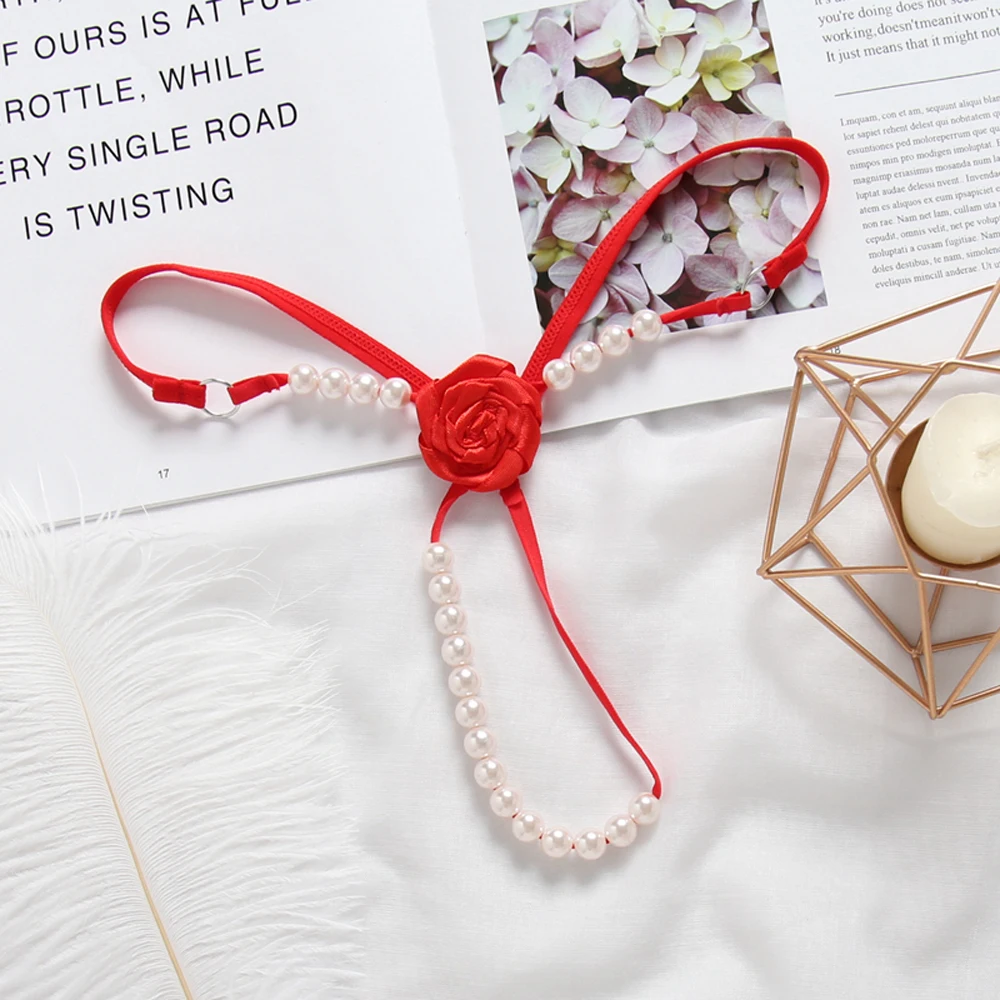 Sexy Pearl Lingerie Women G-String Flower Thongs Temptation Underwear Panties Pearl Massage T pants