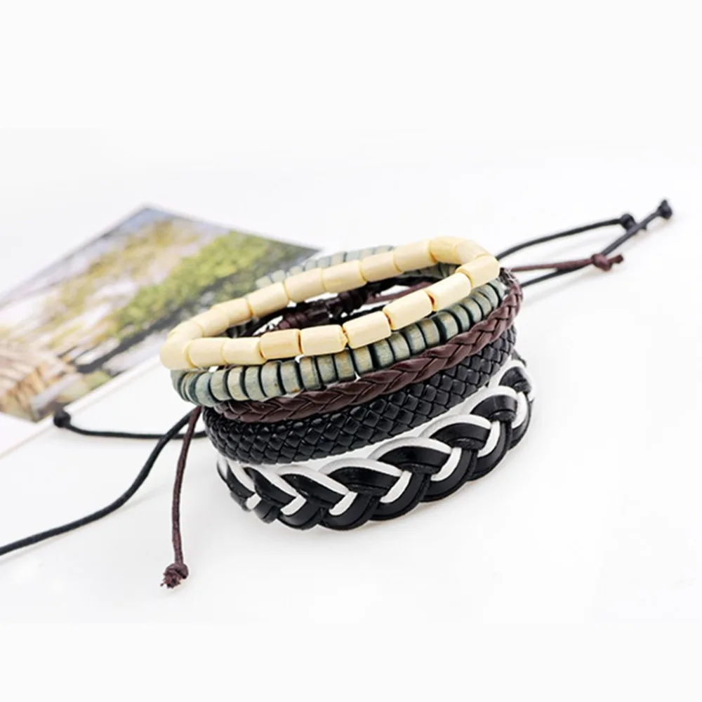 5 шт./лот плетеный браслет ручной работы из искусственной кожи в этническом стиле