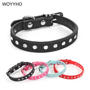 Ожерелье из замши Собачьи Ошейники со стразами для маленьких домашних животных, с кристаллами в один ряд, регулируемое, для чихуахуа, плюшевого щенка, кота