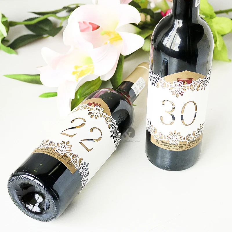 H & D 30 шт. лазерная резка полые Цветочный узор деревенская бутылка вина номер