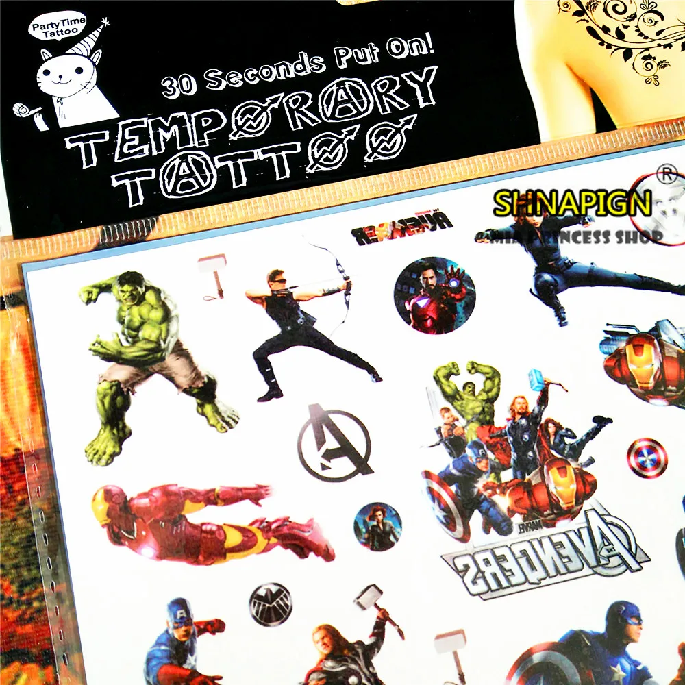 SHNAPIGN Супер Герой Союз ребенка Временные татуировки боди арт флэш тату наклейка