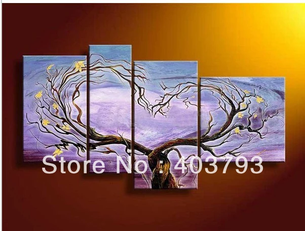 modern abstract fashion  oil painting on canvas Huage wall art  4panels heart tree for decoration free shipping