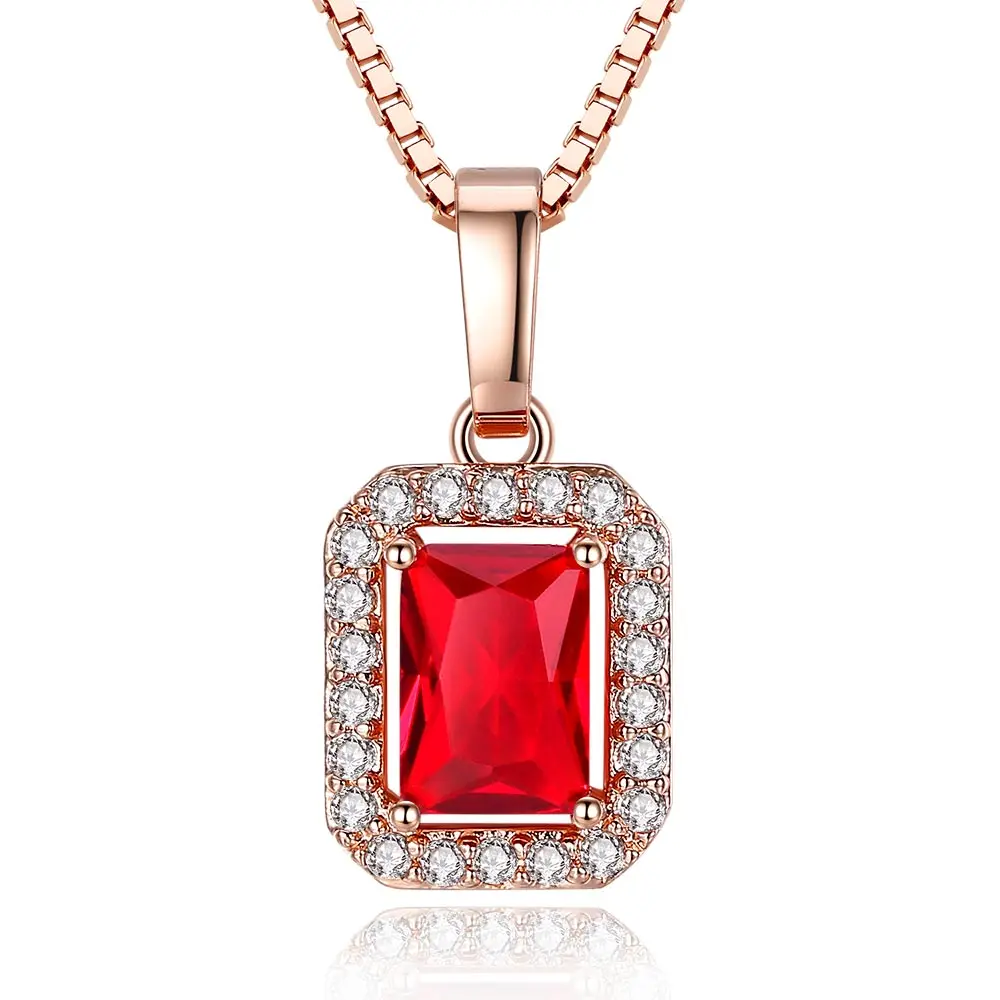 

HPXmas Red Square Princess cut Exquisite Crystal Pendant Rose Golden Choker Necklace Women Jewelry Valentines Ladies Gifts B64