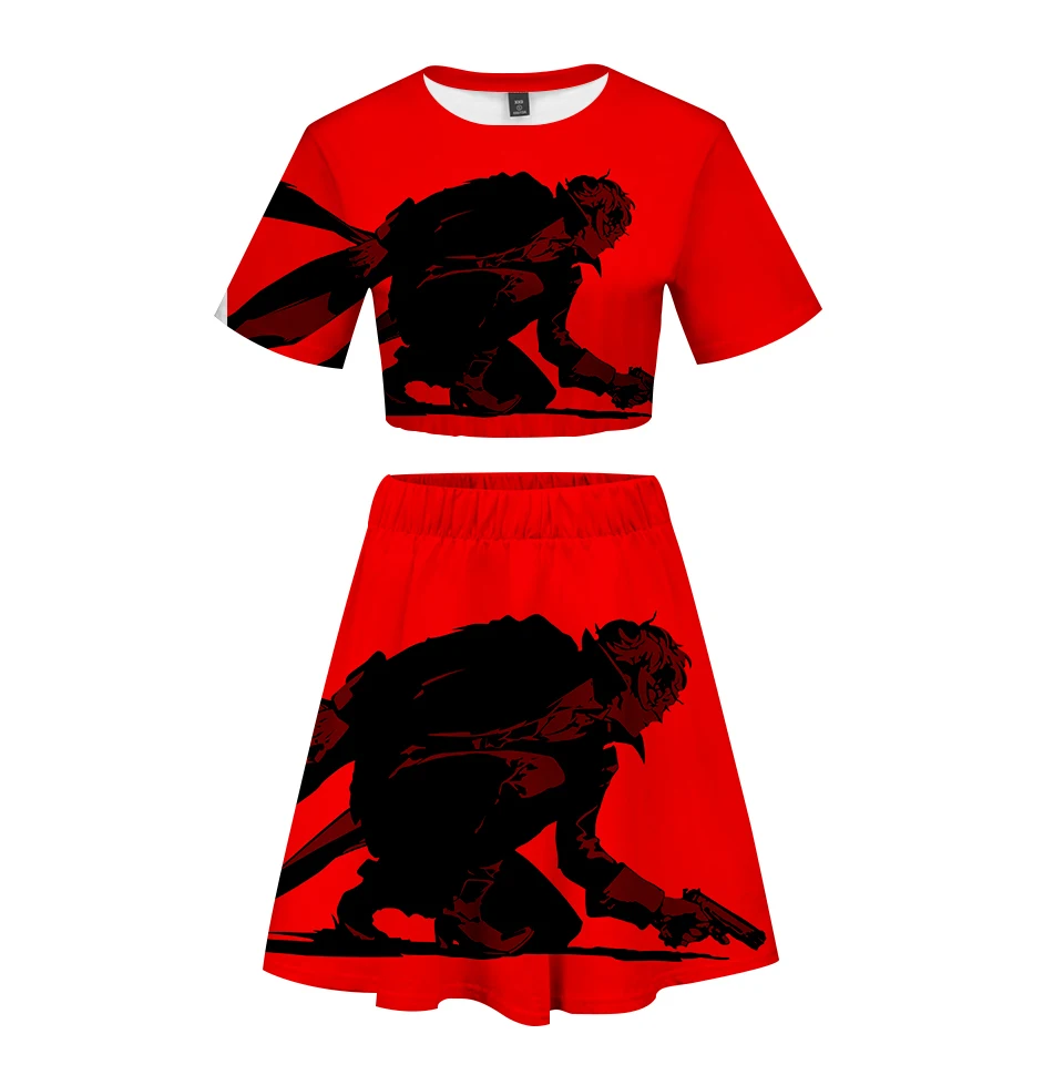 

Женский комплект из двух предметов Persona, летний укороченный топ с коротким рукавом и юбка с 3D принтом в стиле Харадзюку, 2019