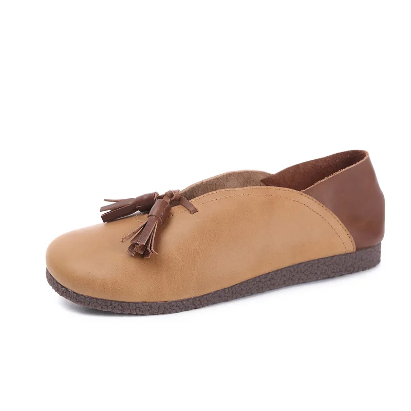 

Clearance Artdiya Original Japanese Style Women Shoes Handmade Spring and Autumn Mixed Colors Flat Bottom Round Toe Retro Leather Shoes