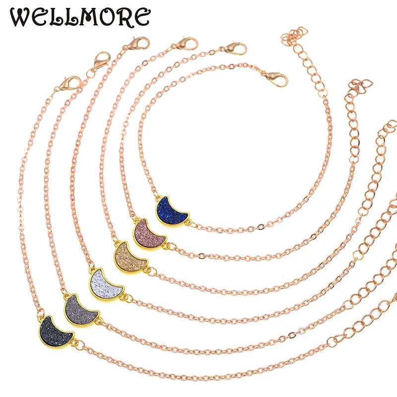 WELLMORE золотые браслеты-цепочки для женщин с лунным камнем дешевые Бохо браслеты