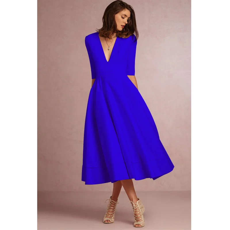 Осенне зимние платья с коротким рукавом и глубоким v образным вырезом женские
