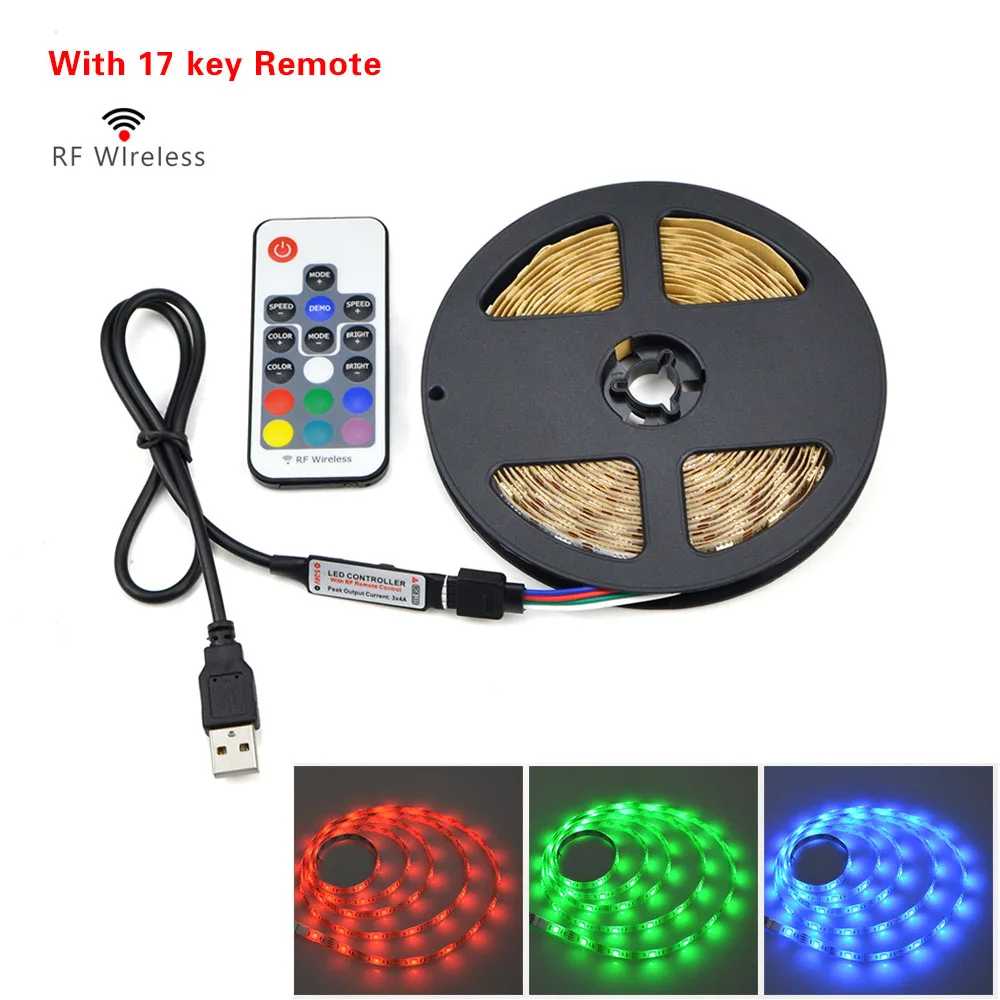 RGB With RF Remoter RGB кухонный светодиодный светильник s 0,5 м-5 м светодиодный светильник лента 5050 SMD USB порт светодиодный светильник s лента для ТВ смещенная подсветка PC Декор лампы - Цвет: RGB With RF Remoter