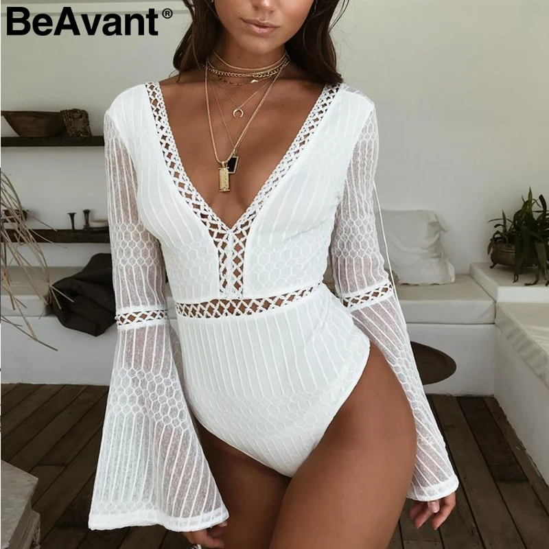 BeAvant пикантные открытое Кружевное боди 2018 В вырезом спинки тощий Боди Женщины Flare