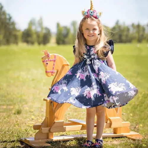 2019 New Unicorn Dress Toddler Kids Baby Girl Floral Party Pageant Beach Children Sleevless Sundress Clothes | Детская одежда и